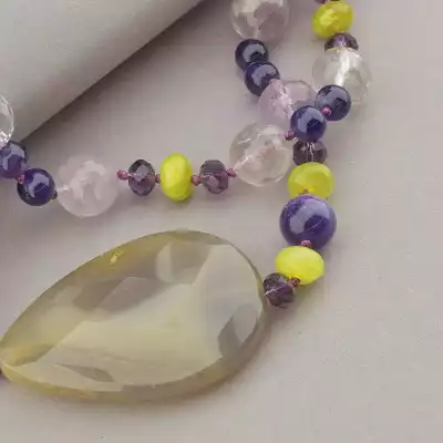 🏷️️ Намисто Агат, Аметист, Пренит 100 см F-53810