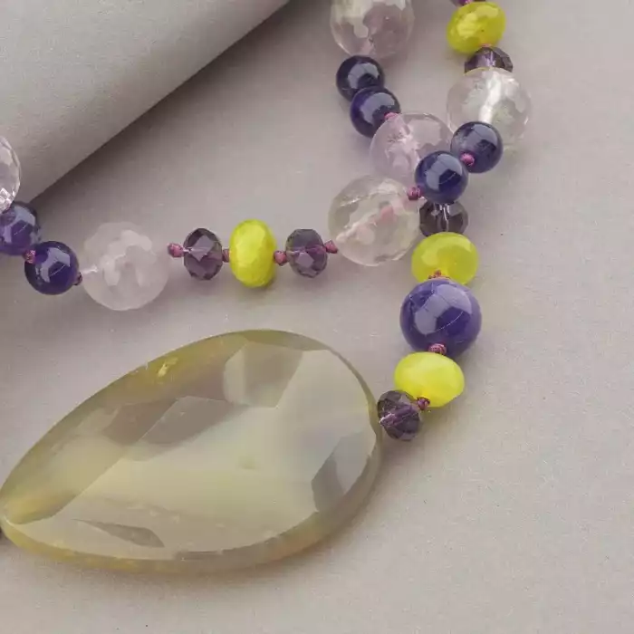 🏷️️ Намисто Агат, Аметист, Пренит 100 см ss_53810