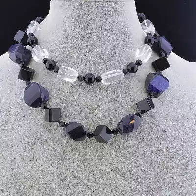 🏷️️ Намисто Авантюрин, Агат, Гірський кришталь 85 см F-53931