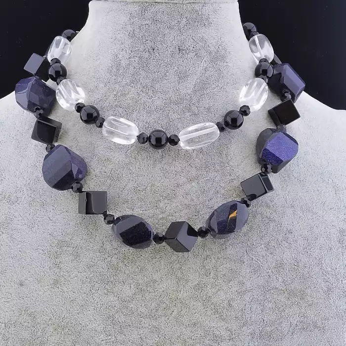 🏷️️ Намисто Авантюрин, Агат, Гірський кришталь 85 см ss_53931