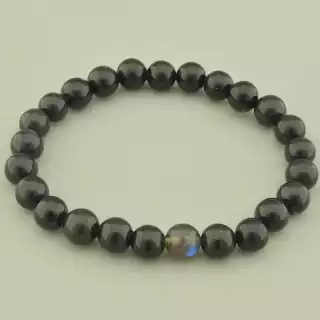 Браслет резинка з шунгітом та лабрадором (18 см)