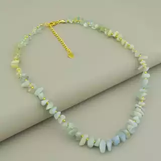 Підвіска з аквамарином крихітка (40 см, синя, позолота 18к, карабін, 12х7 мм)