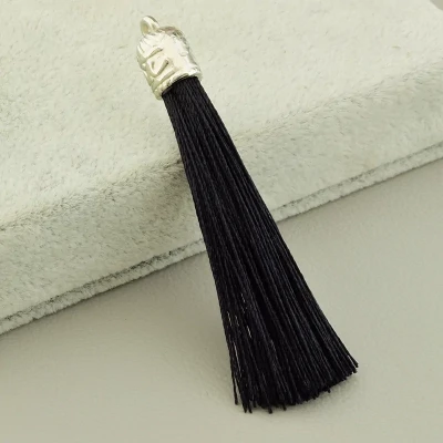 Пензлик шовк (55х80 мм, шовк, метал, гарна якість, чорний, срібний)