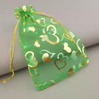 Мішечок з органзи подарунковий 160х111 мм (зелений, на шнурку)