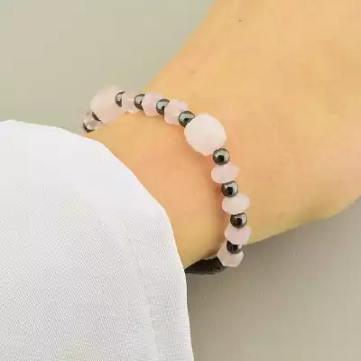 🏷️️ Браслет на резинці Рожевий кварц, Гематит 17 см F-105865