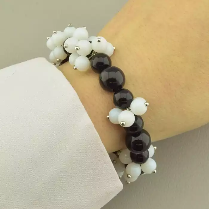 🏷️️ Браслет резинка Агат, Кахолонг 17 см. ss_98865