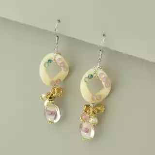 Сережки об'ємні петля Чеський кришталь, Перли, Муранське скло