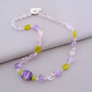 Намисто Аметист, Гірський кришталь, Флюорит 57 см