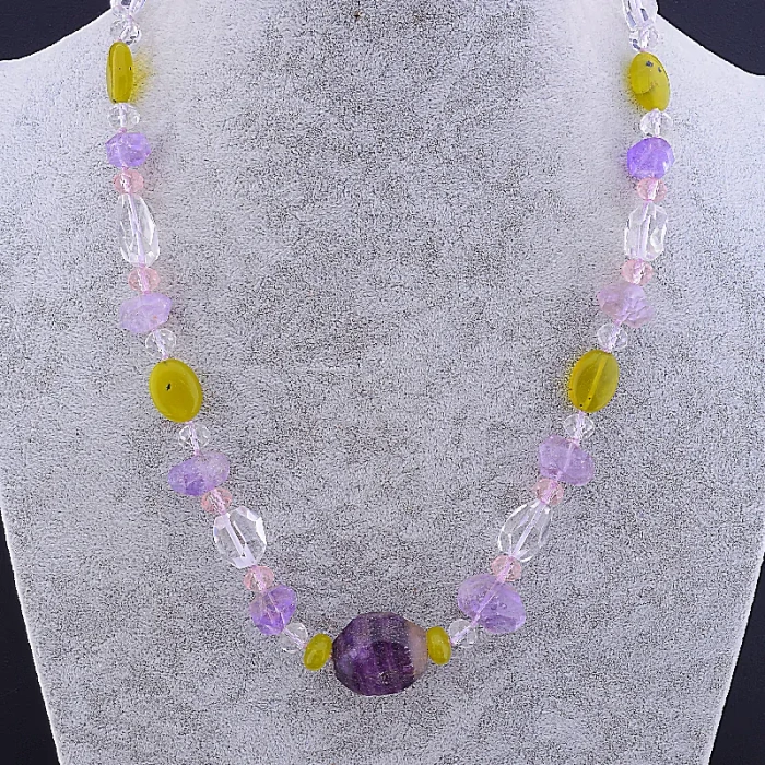 🏷️️ Намисто Аметист, Гірський кришталь, Флюорит 57 см ss_85605