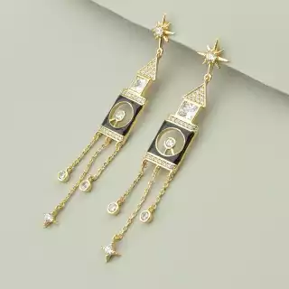 Сережки довгі пусети Xuping Фіаніт (позолота 18к)