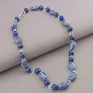 Намисто Лазурит, Содалит, Гірський кришталь 54 см. (срібло 925 проба)