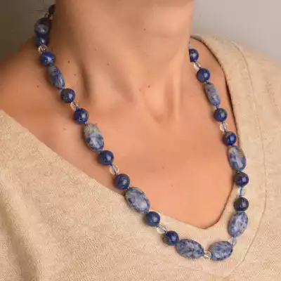 🏷️️ Намисто Лазурит, Содалит, Гірський кришталь 54 см. (срібло 925 проба) F-89135