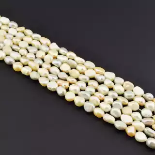 Намистини перли (34 см, без замку, 9х8 мм, А+, білий, рожевий, сірий)