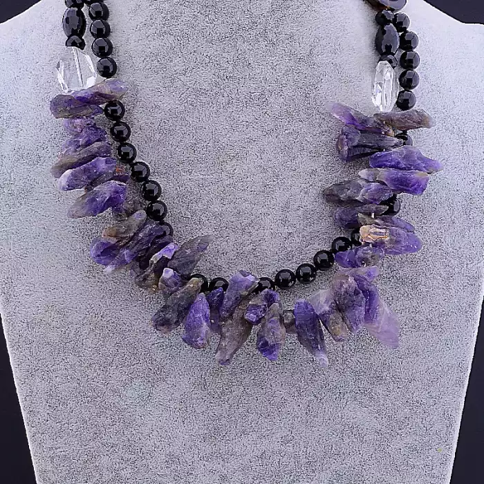 🏷️️ Намисто Агат, Аметист, Гірський кришталь 81 см ss_73784