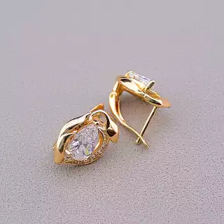 Сережки з англійським замком Xuping Фіаніт (позолота 18к)