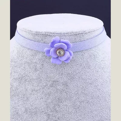 Чокер фіолетовий з квіткою FJ Замша 30 см
