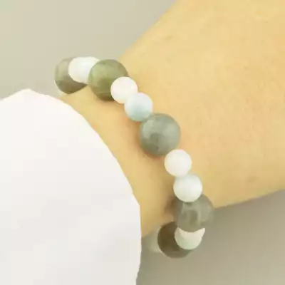 🏷️️ Браслет резинка Лабрадор, Аквамарин, Рожевий кварц 18 см. (срібло 925 проба) F-102051