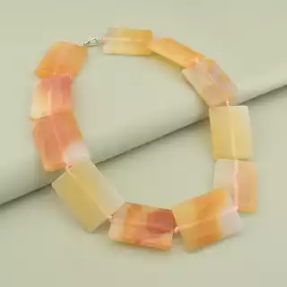 Намисто агат (49 см, карабін, сірий, коричневий, срібний, сталь)