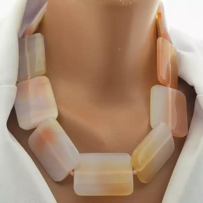 🏷️️ Намисто агат (49 см, карабін, сірий, коричневий, срібний, сталь) ss_105050