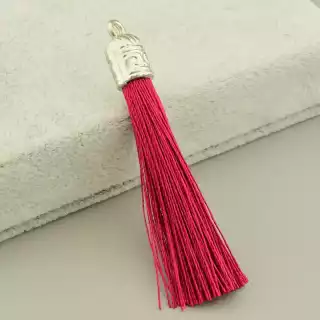 Пензлик шовк (55х80 мм, шовк, метал, гарна якість, червоний, срібний)