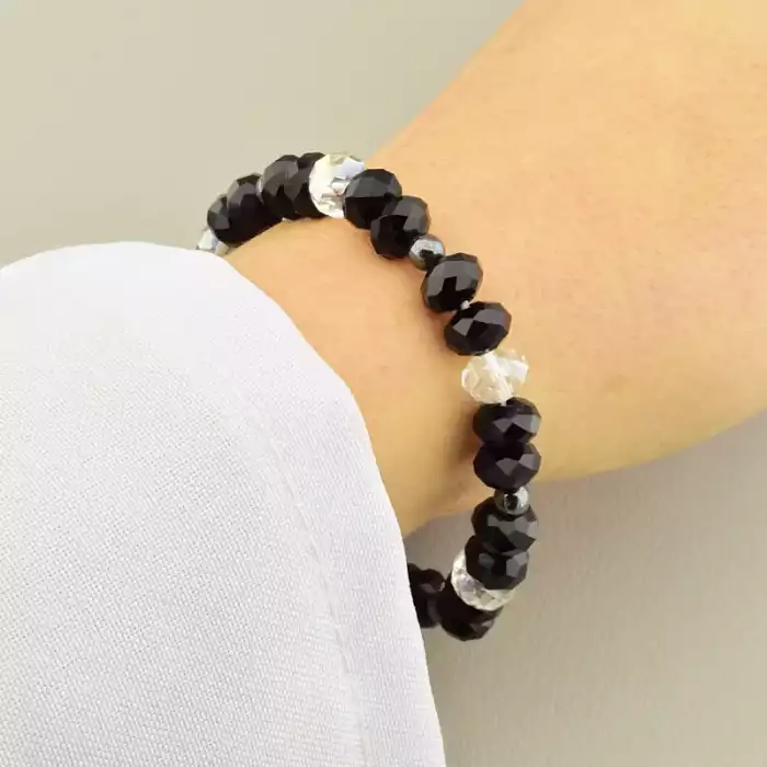 🏷️️ Браслет на резинці Чеський кришталь, Гематит 19 см F-105867