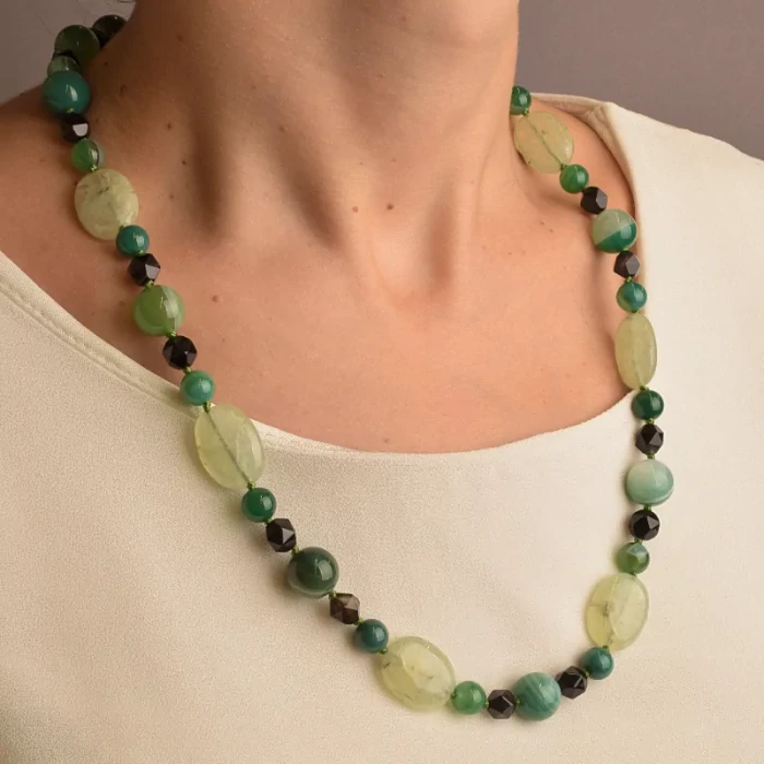 🏷️️ Намисто Агат, Пренит 58 см. ss_91085