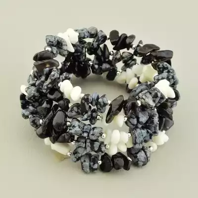 Браслет Обсідіан, Кахолонг 17 см