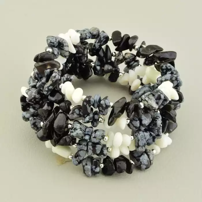 🏷️️ Браслет Обсідіан, Кахолонг 17 см ss_105967