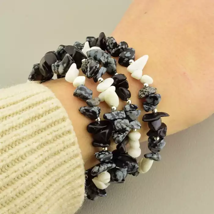 🏷️️ Браслет Обсідіан, Кахолонг 17 см ss_105967