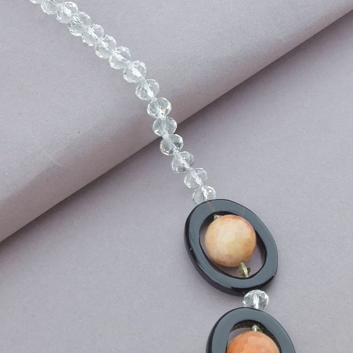 🏷️️ Намисто Агат, Сонячний камінь, Чеський кришталь 55 см. ss_92324