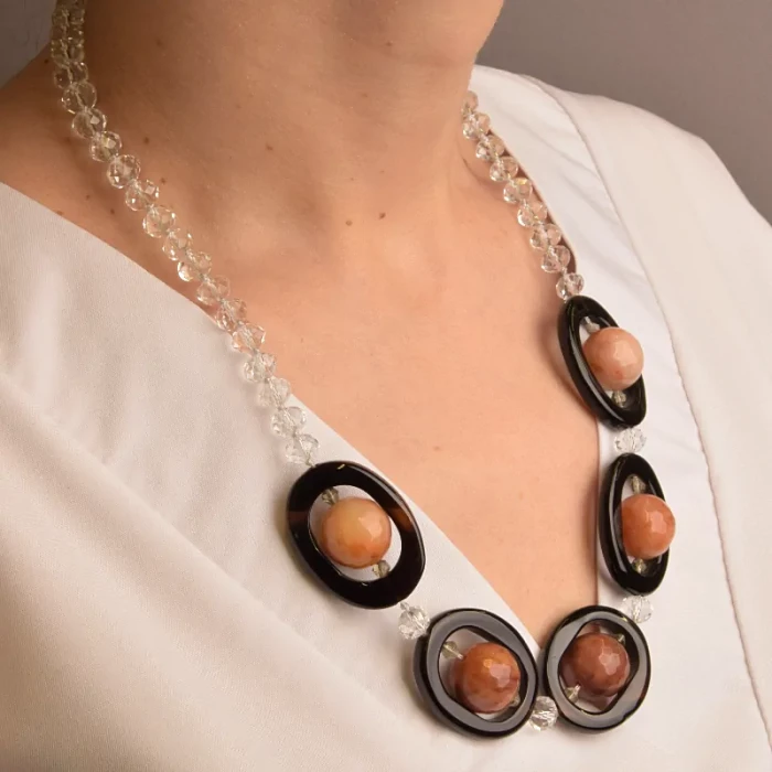 🏷️️ Намисто Агат, Сонячний камінь, Чеський кришталь 55 см. ss_92324