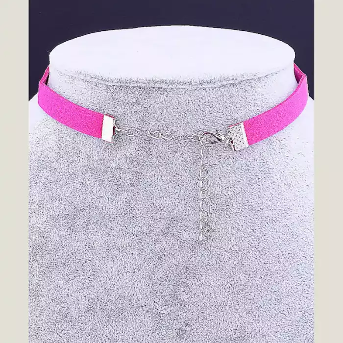 🏷️️ Чокер рожевий з квіткою FJ Замша 30 см Crystal (застібка карабін) ss_35599