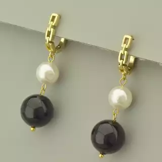 Сережки з англійським замком довгі Майорка (позолота 18к лимонна)