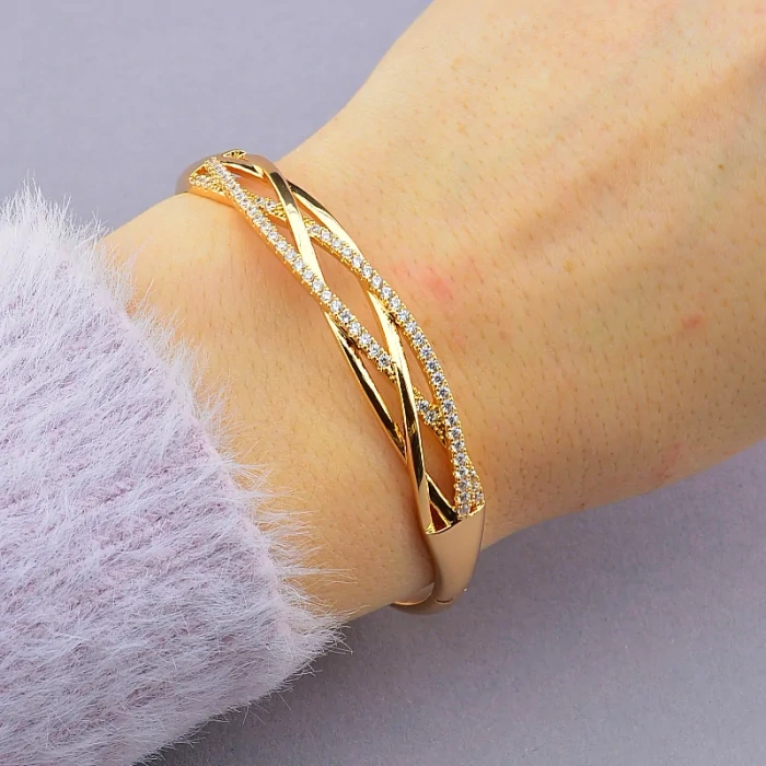 🏷️️ Браслет шарнірний Xuping Фіаніт 17 см (позолота 18к) ss_78278