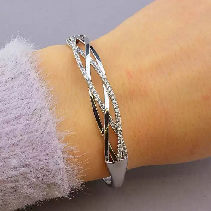 🏷️️ Браслет шарнірний Xuping Фіаніт 17 см (родій) ss_80059